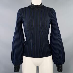 EMPORIO ARMANI Size S Black Navy Viscose Blend Stripe Mock Neck Dress Top